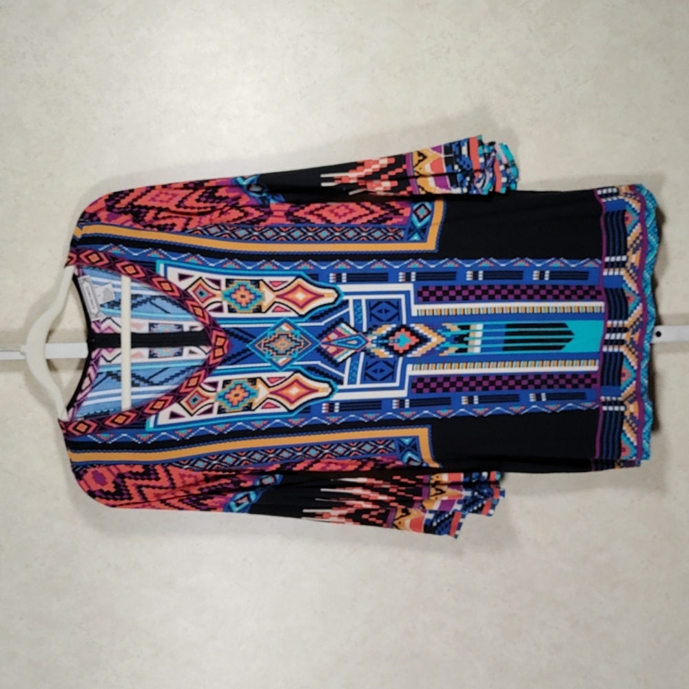 *D088 Flying Tomato multi-color bell sleeve print dress S CLEARANCE